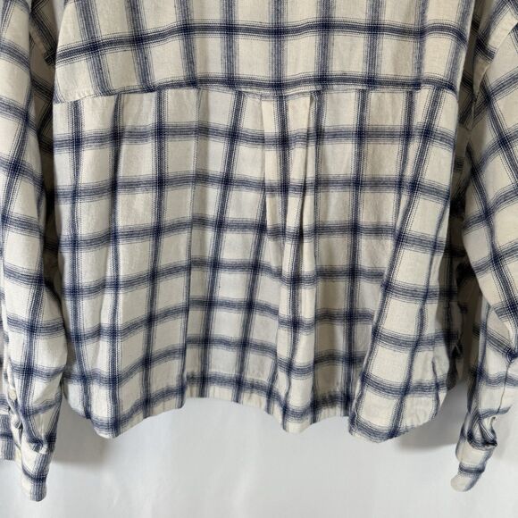Madewell Flannel Shirt Women's 1X White Blue Plaid Button Up Long Sleeve Cropped - Picture 10 of 10